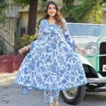 Floral Printed Anarkali Kurta Pant with Dupatta