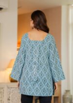 Women's Printed Bell Sleeve Lace-up Back Top - Image 2