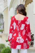Women's Printed Bell Sleeve Lace-up Back Top - Image 2