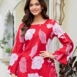 Women's Printed Bell Sleeve Lace-up Back Top