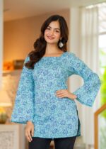 Women's Printed Bell Sleeve Lace-up Back Top