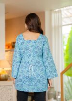 Women's Printed Bell Sleeve Lace-up Back Top - Image 2