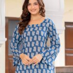 Women's Printed Bell Sleeve Lace-up Back Top