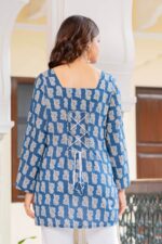 Women's Printed Bell Sleeve Lace-up Back Top - Image 2